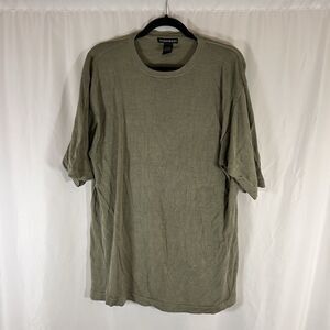 Kevoman 100% Silk Men's XL Solid Green Knit Short Sleeve Crew Neck